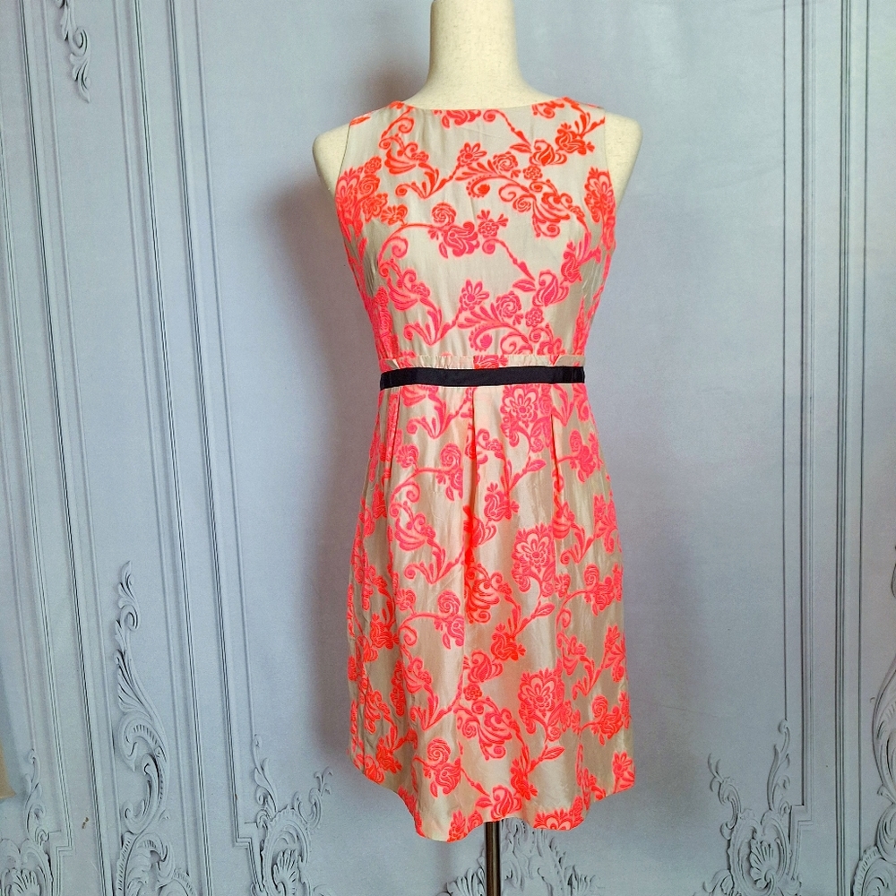 LOFT Silk Blend Floral Fluorescent Pink Midi Length Wiggle Dress Sz 2